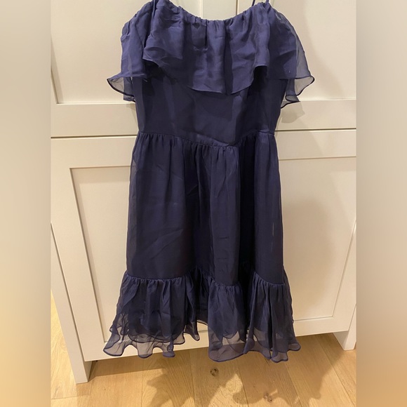 Halston Dark Blue Silk/Chiffon Dress - Picture 4 of 6